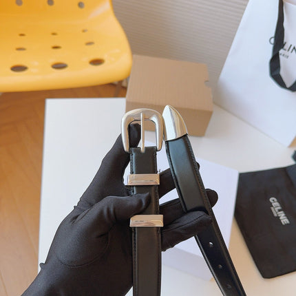 CELINE 25S SMALL 25MM WESTERN BELT IN BLACK CALFSKIN 566639