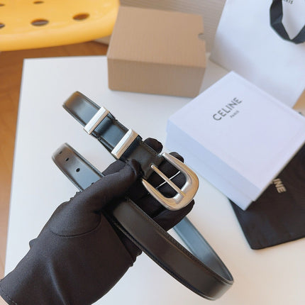 CELINE 25S SMALL 25MM WESTERN BELT IN BLACK CALFSKIN 566639
