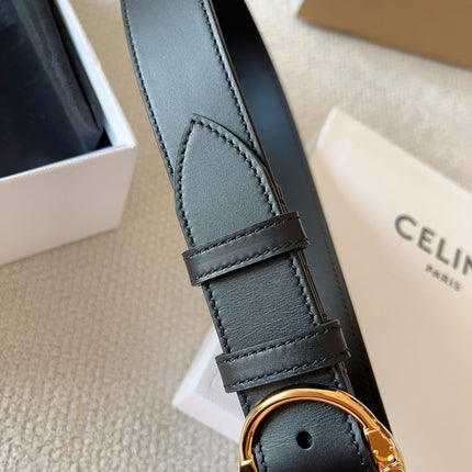 CELINE 25S SMALL 30MM WESTERN BELT IN BLACK CALFSKIN 566636