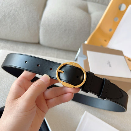 CELINE 25S SMALL 30MM WESTERN BELT IN BLACK CALFSKIN 566636