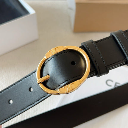 CELINE 25S SMALL 30MM WESTERN BELT IN BLACK CALFSKIN 566636