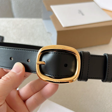 CELINE 25S SMALL 30MM WESTERN BELT IN BLACK CALFSKIN 566637