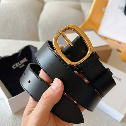 CELINE 25S SMALL 30MM WESTERN BELT IN BLACK CALFSKIN 566637