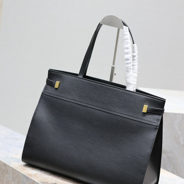 MANHATTAN SHOPPING BAG 40 IN BLACK SMOOTH LAMBSKIN GOLD BUCKLE