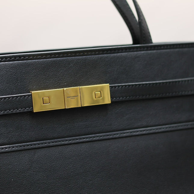 MANHATTAN SHOPPING BAG 40 IN BLACK SMOOTH LAMBSKIN GOLD BUCKLE