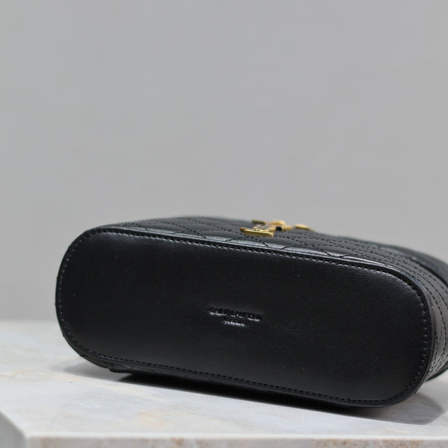 GABY MINI VANITY 18 IN BLACK QUILTED LAMBSKIN GOLD HARDWARE