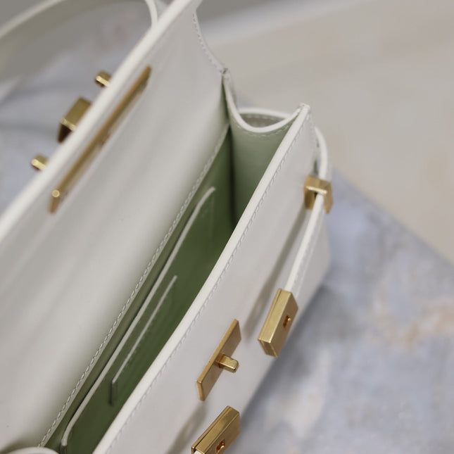 YSL 25S MINI MANHATTAN 19 IN BLANC VINTAGE CALFSKIN GOLD HARDWRE