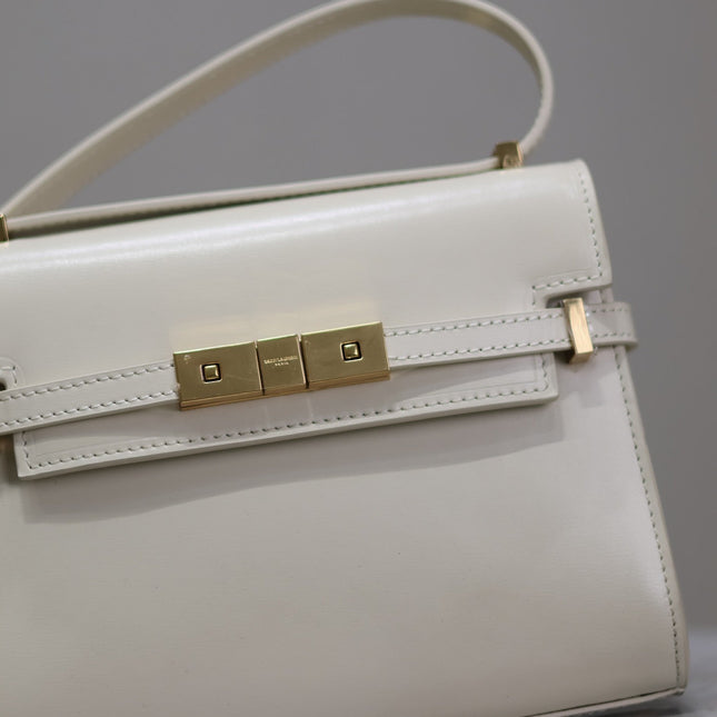 YSL 25S MINI MANHATTAN 19 IN BLANC VINTAGE CALFSKIN GOLD HARDWRE