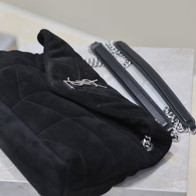 PUFFER SMALL 29 IN BLACK SUEDE SILVER HARDWARE