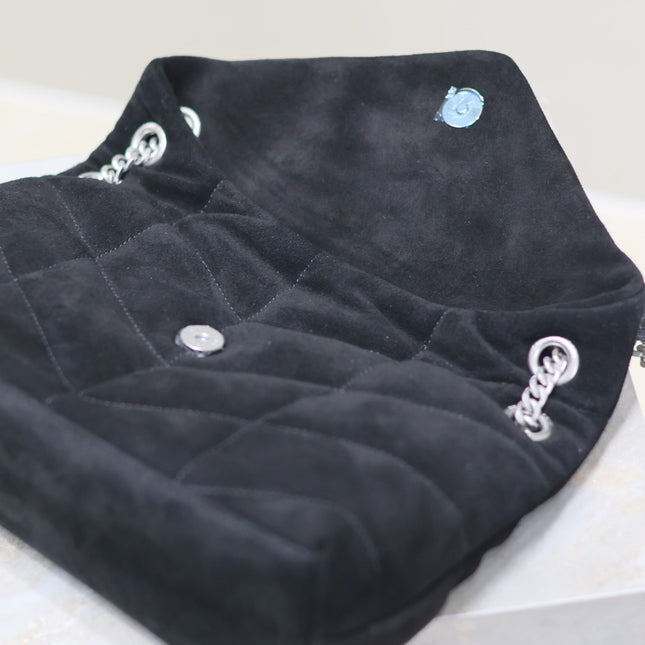 PUFFER SMALL 29 IN BLACK SUEDE SILVER HARDWARE