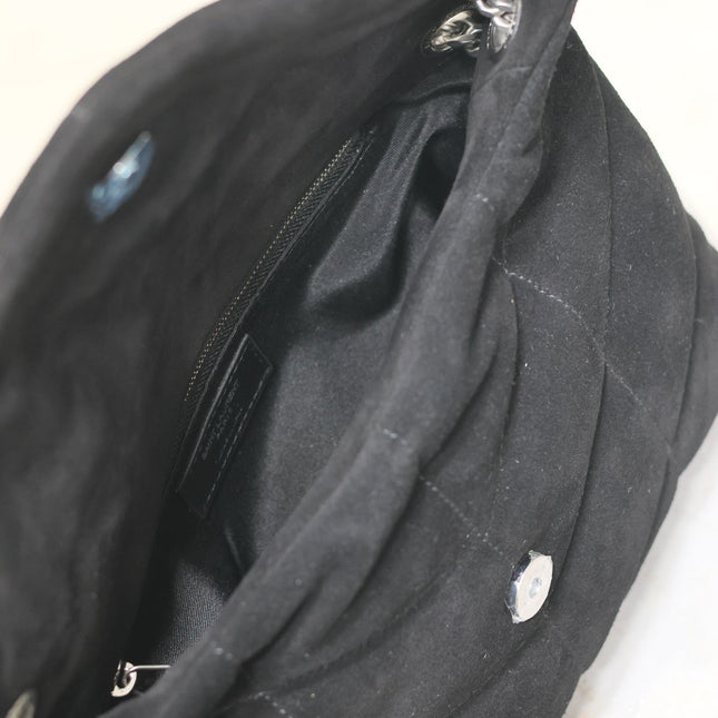 PUFFER SMALL 29 IN BLACK SUEDE SILVER HARDWARE