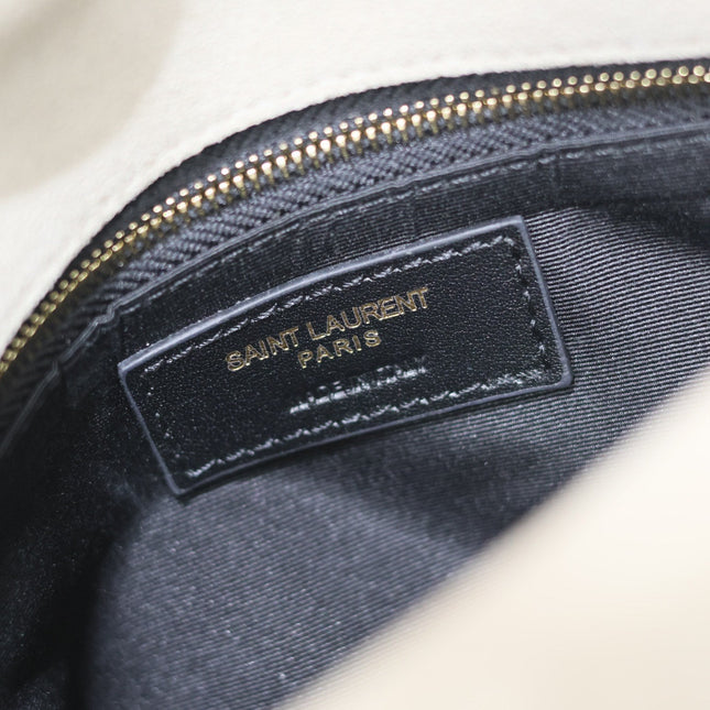 YSL 25S LOULOU PUFFER MM 29 IN SMOKEY TAUPE SUEDE GOLD HARDWRE