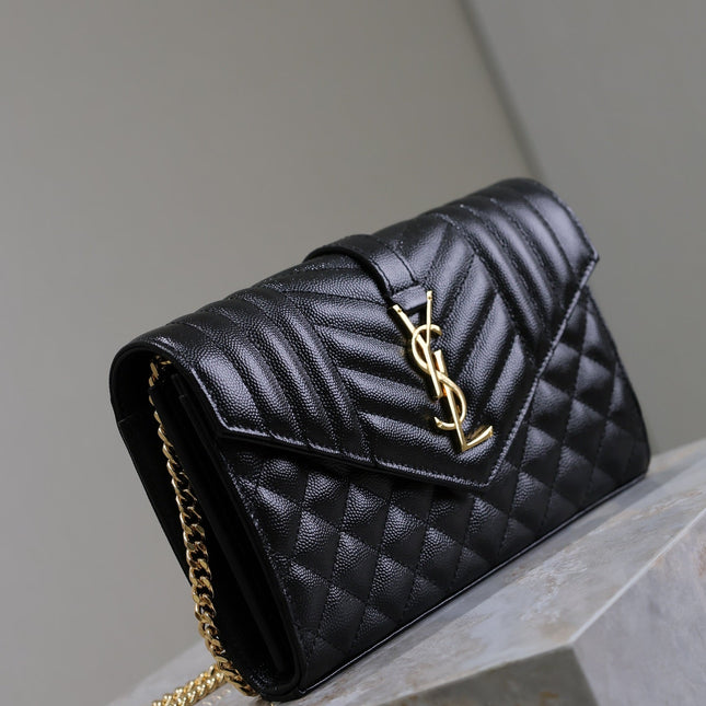 ENVELOPE CHAIN BAG 22 IN BLACK LAMBSKIN GOLD HARDWARE