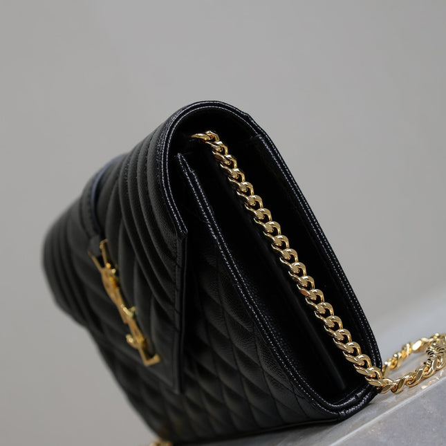 ENVELOPE CHAIN BAG 22 IN BLACK LAMBSKIN GOLD HARDWARE