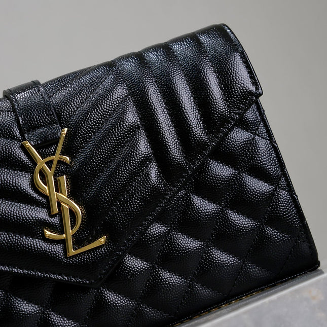 ENVELOPE CHAIN BAG 22 IN BLACK LAMBSKIN GOLD HARDWARE