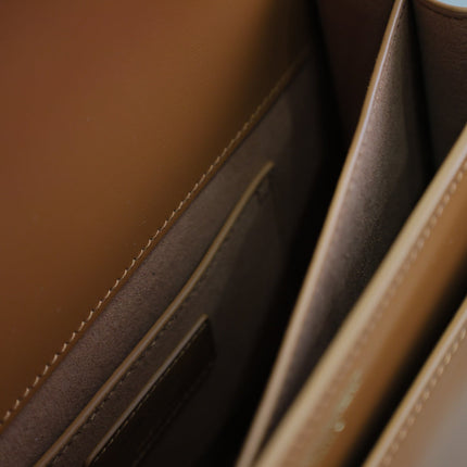 YSL 25S SUNSET BAG 22 IN DARK CARAMEL CALFSKIN GOLD HARDWRE