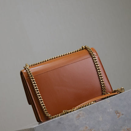 YSL 25S SUNSET BAG 22 IN DARK CARAMEL CALFSKIN GOLD HARDWRE