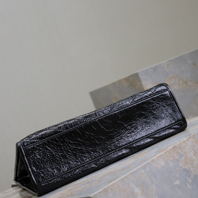 NIKI SHOPPING BAG 33 IN BLACK CRUMPLED CALFSKIN SILVER HARDWARE