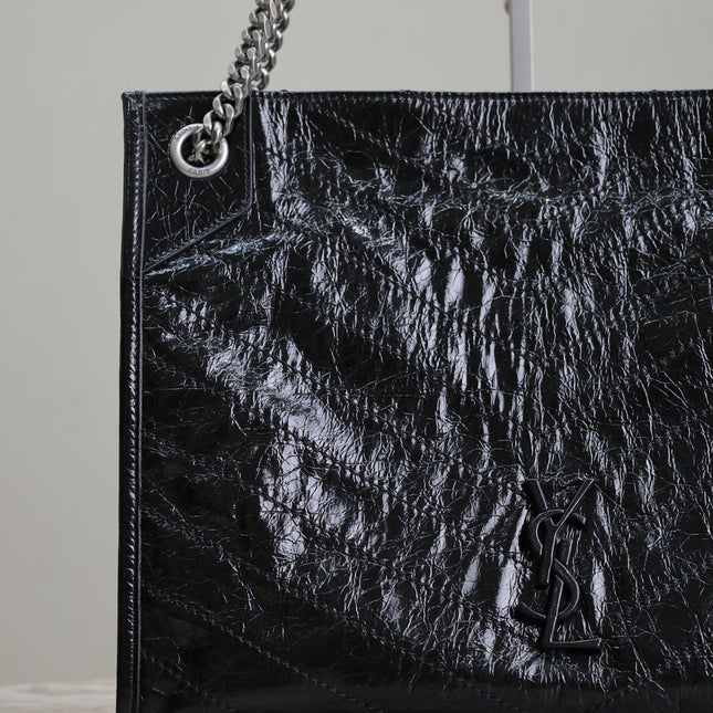 NIKI SHOPPING BAG 33 IN BLACK CRUMPLED CALFSKIN SILVER HARDWARE