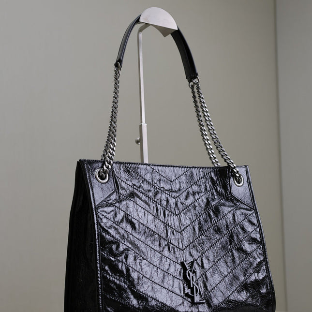 NIKI SHOPPING BAG 33 IN BLACK CRUMPLED CALFSKIN SILVER HARDWARE