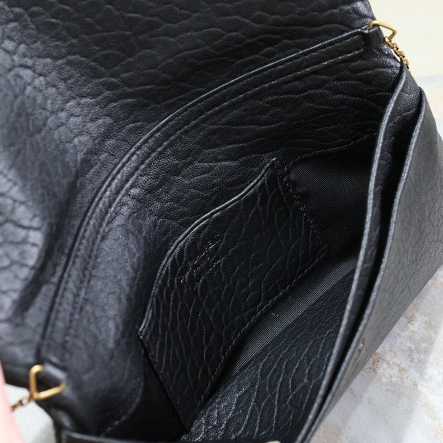 CALYPSO POUCH 24 IN BLACK ELEPHANT TEXTURED LAMBSKIN GOLD LOGO