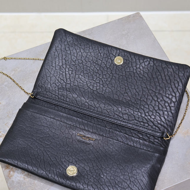 CALYPSO POUCH 24 IN BLACK ELEPHANT TEXTURED LAMBSKIN GOLD LOGO
