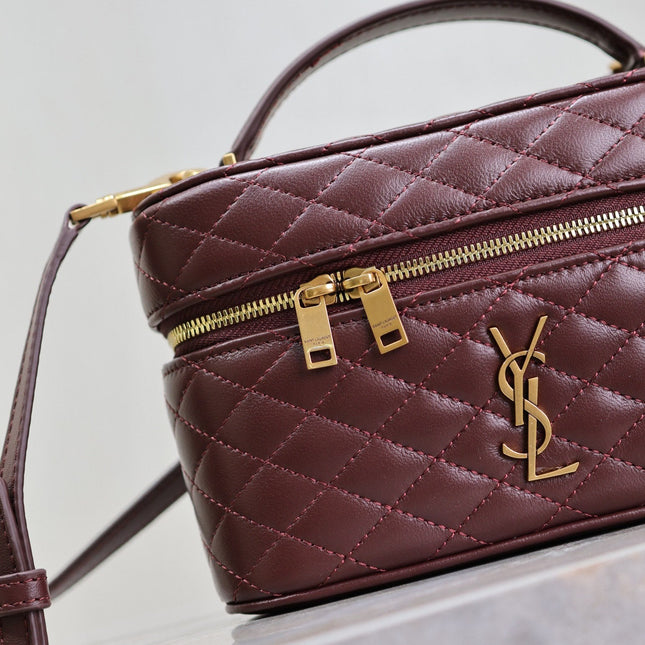 GABY MINI VANITY 18 IN AUBURN RED LAMBSKIN GOLD HARDWARE