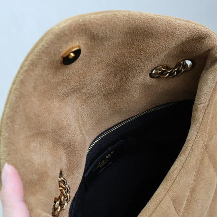 YSL 25S LOULOU PUFFER MINI 23 IN TAN BROWN SUEDE GOLD HARDWRE