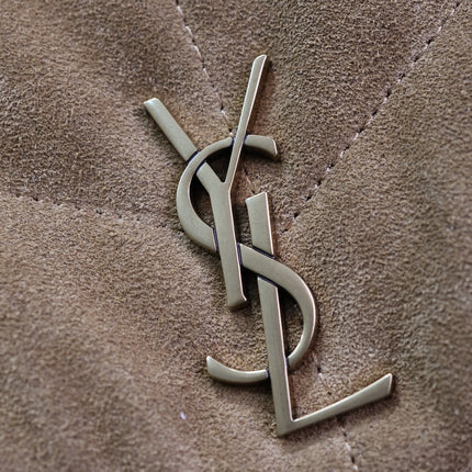 YSL 25S LOULOU PUFFER MINI 23 IN TAN BROWN SUEDE GOLD HARDWRE