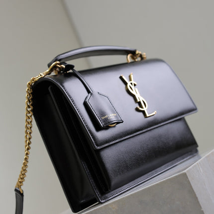 YSL 25S SUNSET MM 25 IN BLACK CALFSKIN GOLD HARDWRE