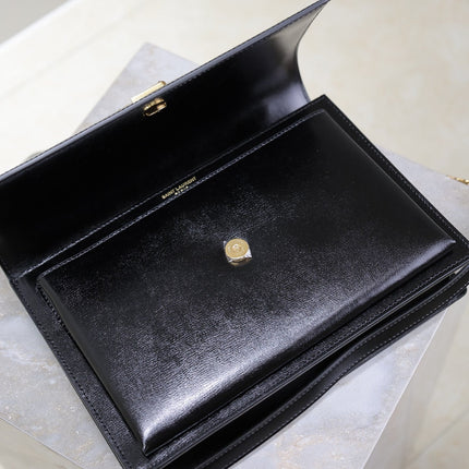 YSL 25S SUNSET MM 25 IN BLACK CALFSKIN GOLD HARDWRE