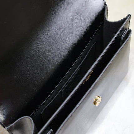 YSL 25S SUNSET MM 25 IN BLACK CALFSKIN GOLD HARDWRE