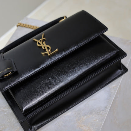 YSL 25S SUNSET MM 25 IN BLACK CALFSKIN GOLD HARDWRE