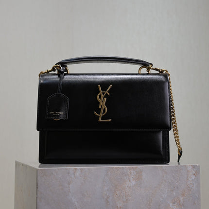 YSL 25S SUNSET MM 25 IN BLACK CALFSKIN GOLD HARDWRE