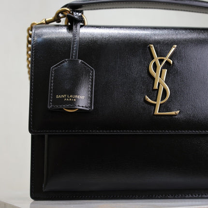 YSL 25S SUNSET MM 25 IN BLACK CALFSKIN GOLD HARDWRE