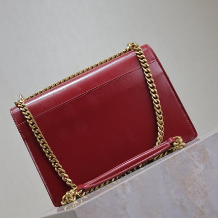 YSL 25S SUNSET BAG 22 IN CRIMSON RED CALFSKIN GOLD HARDWRE