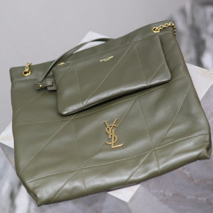 JAMIE POCHON 38 IN ARMY GREEN LAMBSKIN GOLD HARDWARE