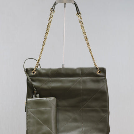 JAMIE POCHON 38 IN ARMY GREEN LAMBSKIN GOLD HARDWARE