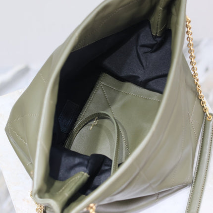 JAMIE POCHON 38 IN ARMY GREEN LAMBSKIN GOLD HARDWARE