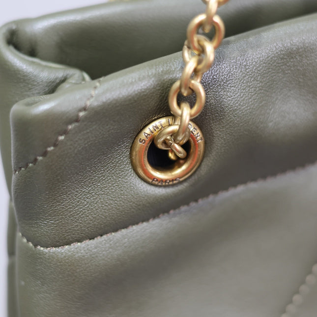 JAMIE POCHON 38 IN ARMY GREEN LAMBSKIN GOLD HARDWARE