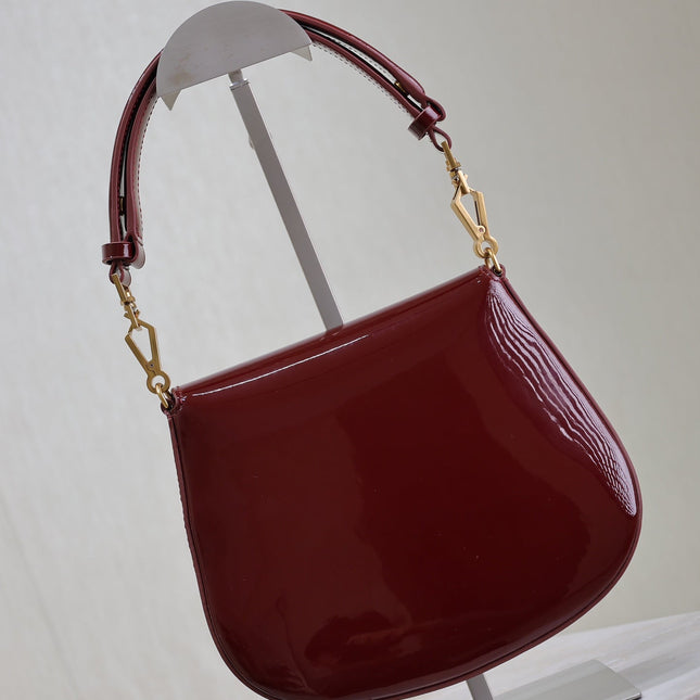 VOLTAIRE SADDLE BAG 21 IN BORDEAUX RED PATENT CALFSKIN