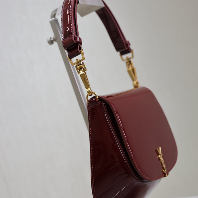 VOLTAIRE SADDLE BAG 21 IN BORDEAUX RED PATENT CALFSKIN