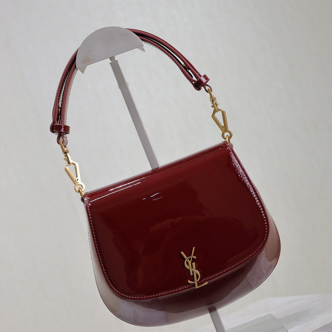 VOLTAIRE SADDLE BAG 21 IN BORDEAUX RED PATENT CALFSKIN