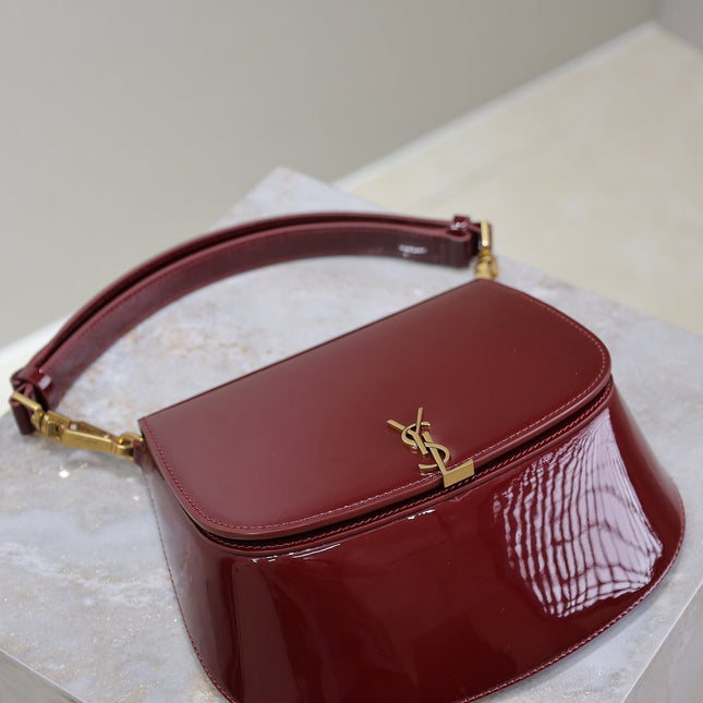 VOLTAIRE SADDLE BAG 21 IN BORDEAUX RED PATENT CALFSKIN