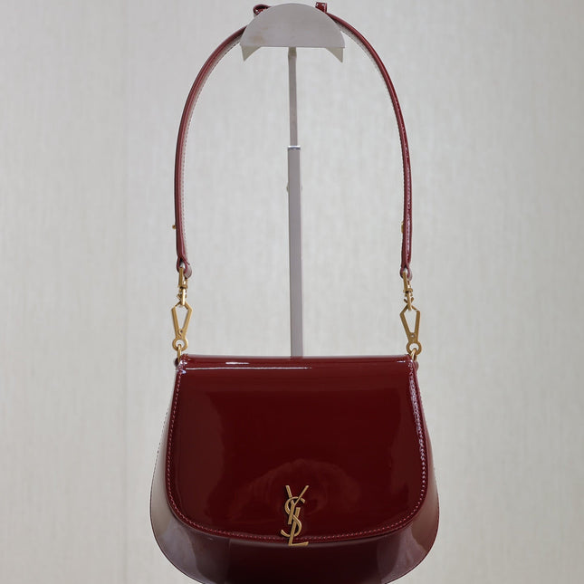 VOLTAIRE SADDLE BAG 21 IN BORDEAUX RED PATENT CALFSKIN