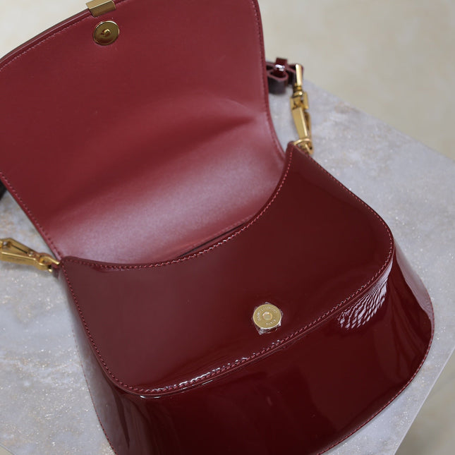 VOLTAIRE SADDLE BAG 21 IN BORDEAUX RED PATENT CALFSKIN