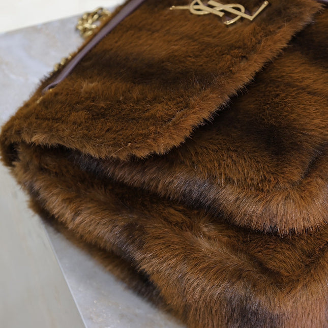 NIKI LARGE 32 IN COFFE BROWN MINK FUR GOLD HARDWARE