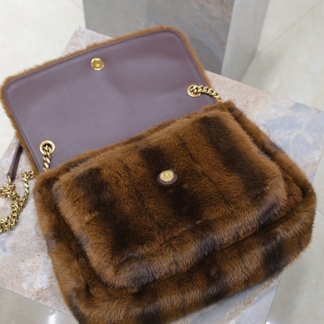NIKI LARGE 32 IN COFFE BROWN MINK FUR GOLD HARDWARE