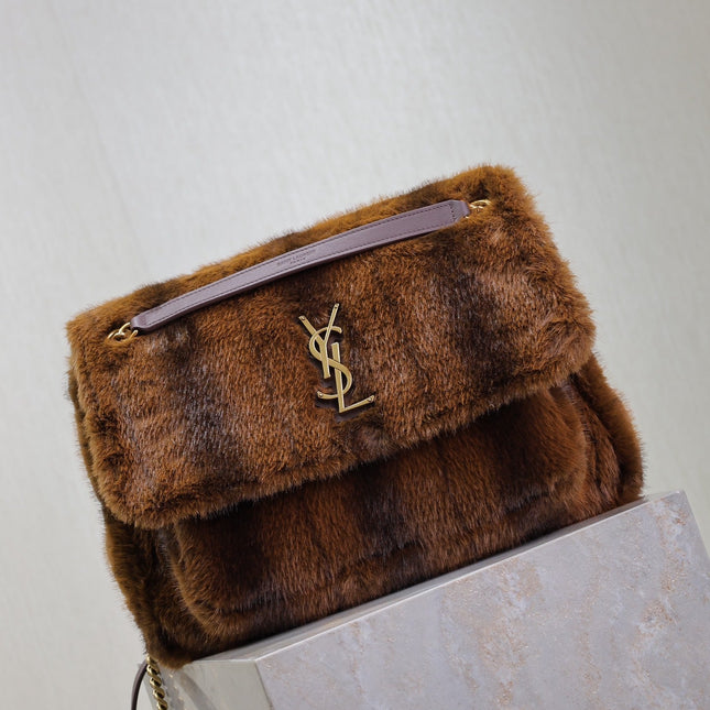 NIKI LARGE 32 IN COFFE BROWN MINK FUR GOLD HARDWARE