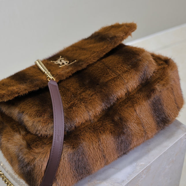 NIKI LARGE 32 IN COFFE BROWN MINK FUR GOLD HARDWARE